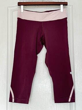 Lululemon Run Track Time Crop Leggings Bordeaux Drama Burgundy Purple Sz 8